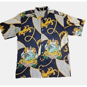 Burma Bibas Baroque Art Style Corduroy Camp Shirt Button Up Mens L Cotton